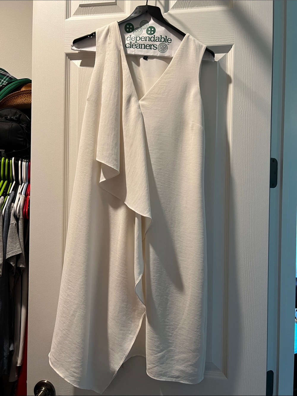 White House Black Market Cream Ruffle-Front Sleeveless Midi Dress